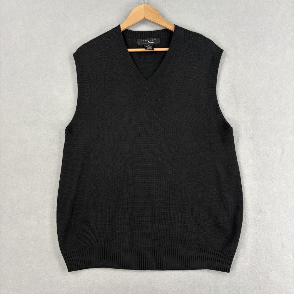 Vintage Protege Sweater Vest Size XL Black Knit Wool Blend V Neck Pullover